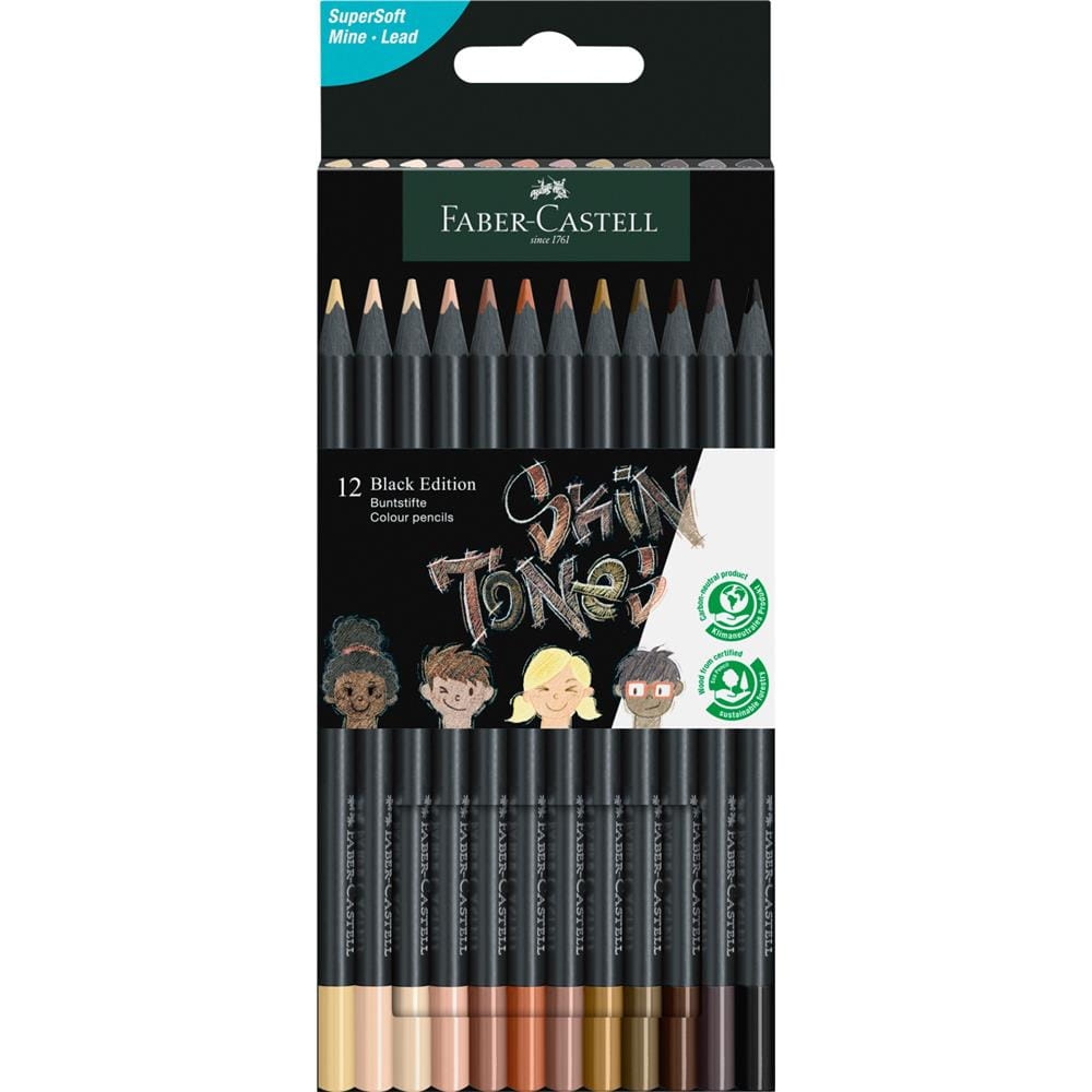 Kredki Trójkątne Black Edition 12 Kolorów W Odcieniach Skóry Faber-Castell 116414FC