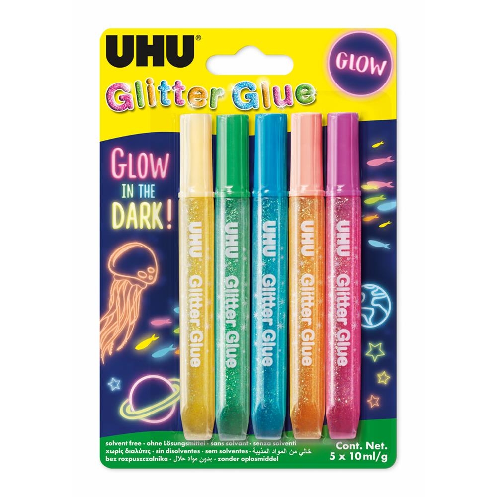 KLEJ BROKATOWY ŚWIECĄCY W CIEMNOŚCI 5 KOL. X 10 ML BLISTER UHU
