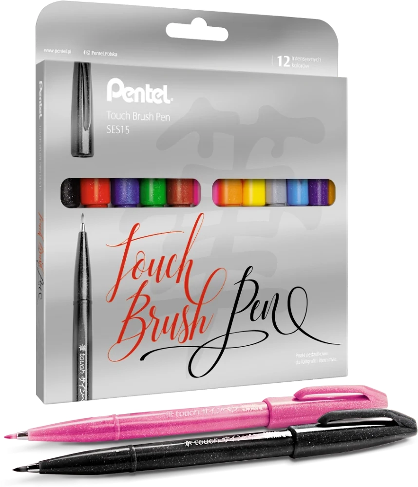 Pisak Brush Sign Pen Pentel 12 sztuk SES15C-ST12PL