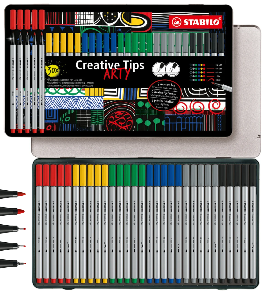 Zestaw Stabilo Creative Tips Cienkopisy+Flamastry 30 Sztuk Metalowe Etui