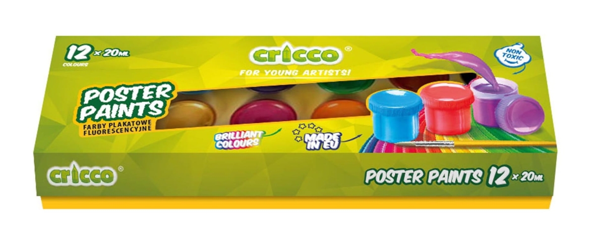 Farby Plakatowe Szkolne Cricco 20ml x 12 Kolorów