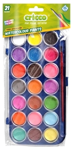 Farby Akwarelowe Szkolne Cricco 21 Kolorów Kaseta + Pędzelek