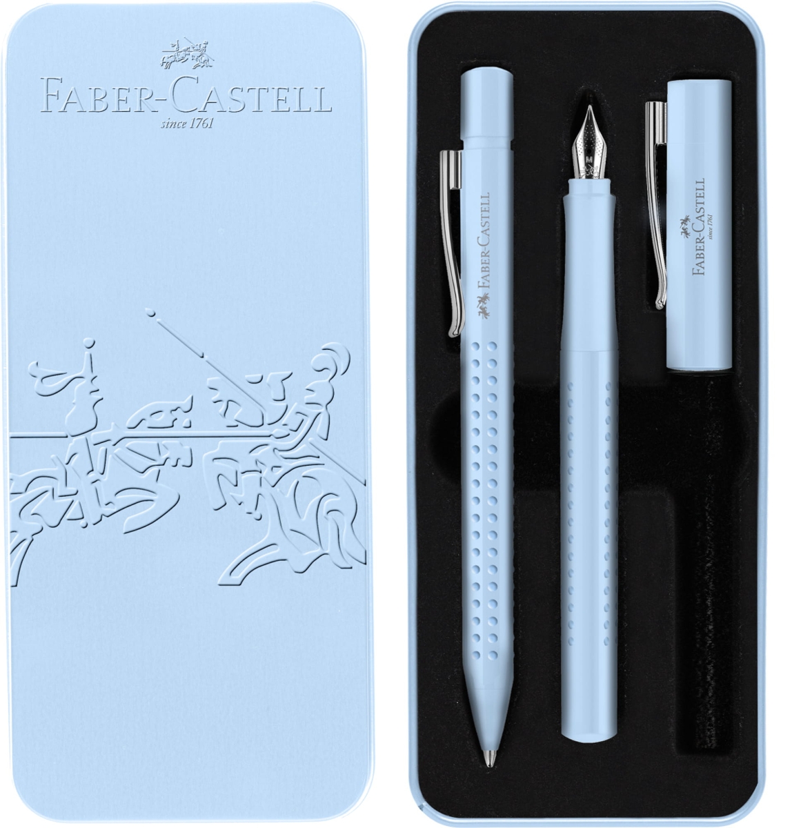 Zestaw Prezentowy Grip 2010 Pióro Wieczne + Długopis Sky Blue Opakowanie Metalowe Faber-Castell 201524 FC