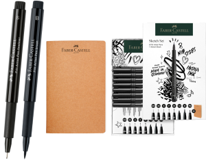 Zestaw Pitt Artist Pen Black Końcówki Xxs, XS, S, F, M, B, 1.5, Fm 8 Szt. + Szkicownik Faber-Castell 267102 FC