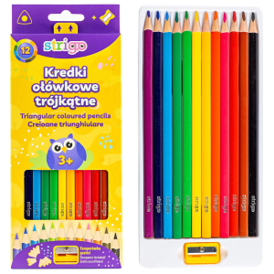 Kredki Ołówkowe Trójkątne 12 Sztuk + Temperówka Strigo SSC110