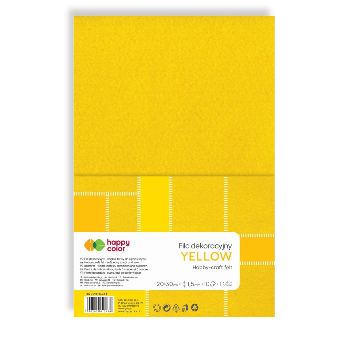 Filc Dekoracyjny 20x30cm, 1,5mm 10 Arkuszy Żółty Happy Color