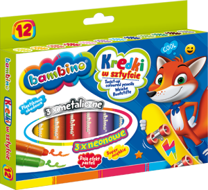 Kredki w Sztyfcie 12 Kolorów ZWIERZAKI UCZNIAKI Bambino