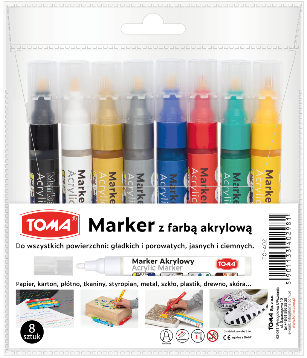 Marker Akrylowy Toma 402 Okrągły Komplet Mix Kolorów 8 sztuk TO-40298
