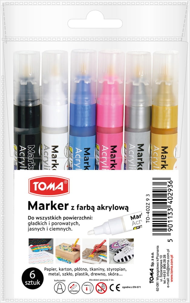 Marker Akrylowy Toma 402 Okrągły Komplet Mix Kolorów 6 sztuk Metalicznych TO-402Z93