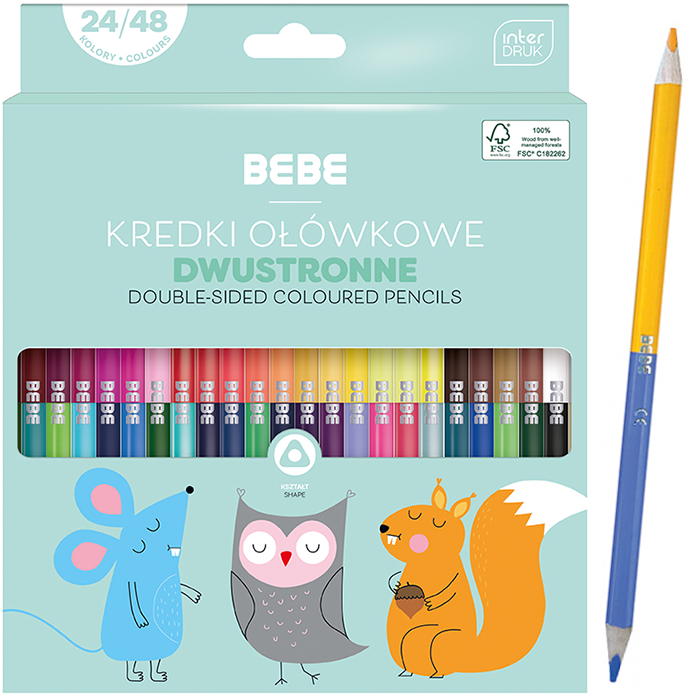 Kredki Ołówkowe Trójkątne Dwustronne 24 Sztuki 48 Kolorów BB Kids Interdruk