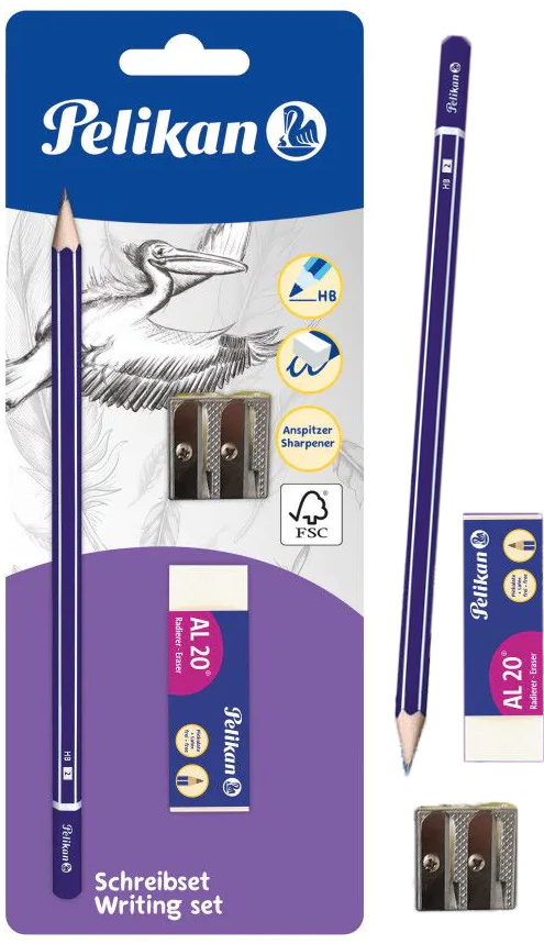 Zestaw Podstawowy Pelikan Ołówek HB + Gumka AL20 + Temperówka Metalowa