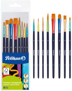 Pędzle Drewniane Szkolne Pelikan 8 Sztuk Różne Rozmiary Zestaw