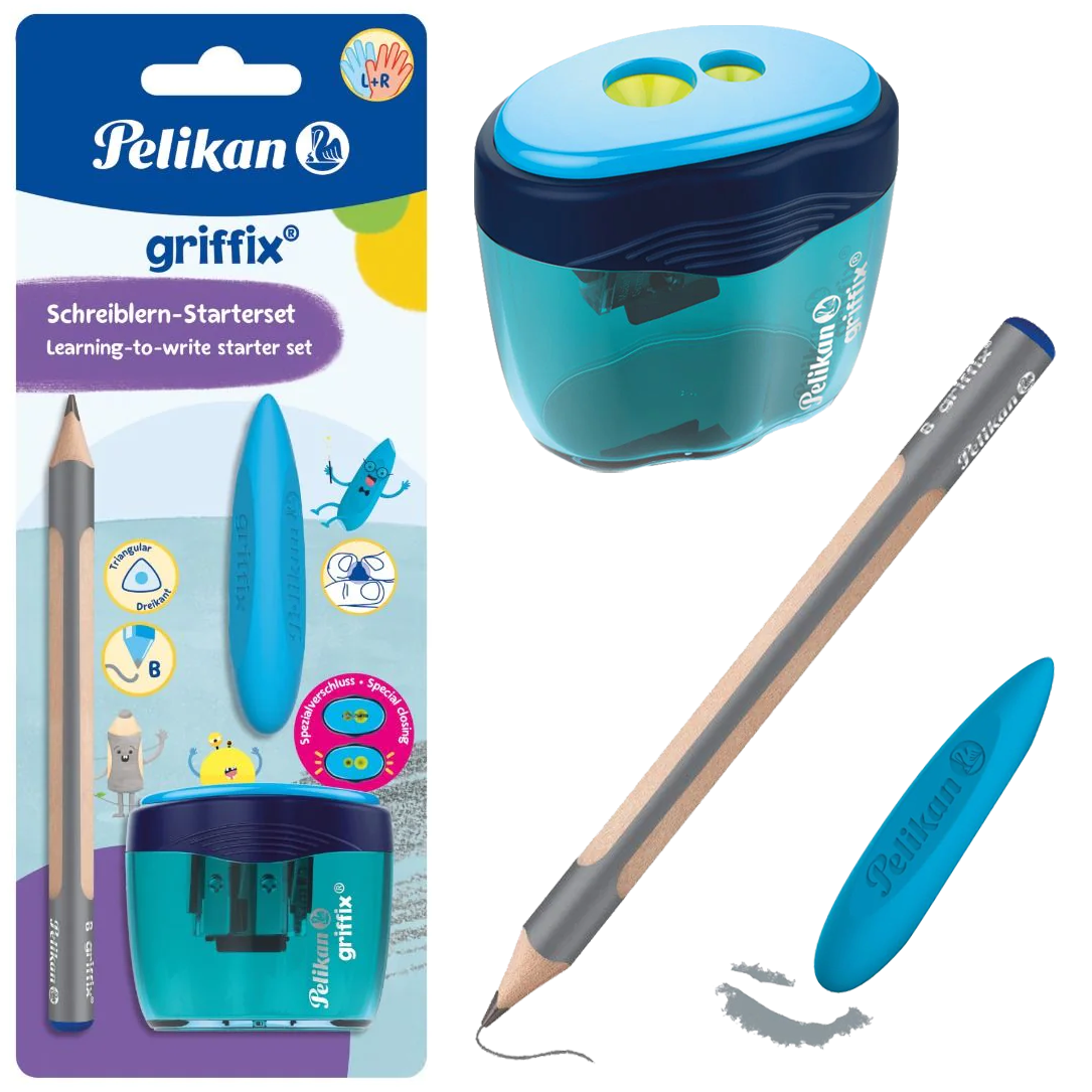 Ołówek Trójkątny Jumbo Griffix Do Nauki Pisania+Gumka+Temperówka Pelikan 823517