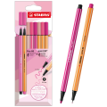 Zestaw Stabilo 4x Cienkopis Pen 68 + 4x Flamaster Point 88 W Etui Różowe