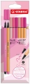 Zestaw Stabilo 4x Cienkopis Pen 68 + 4x Flamaster Point 88 W Etui Różowe