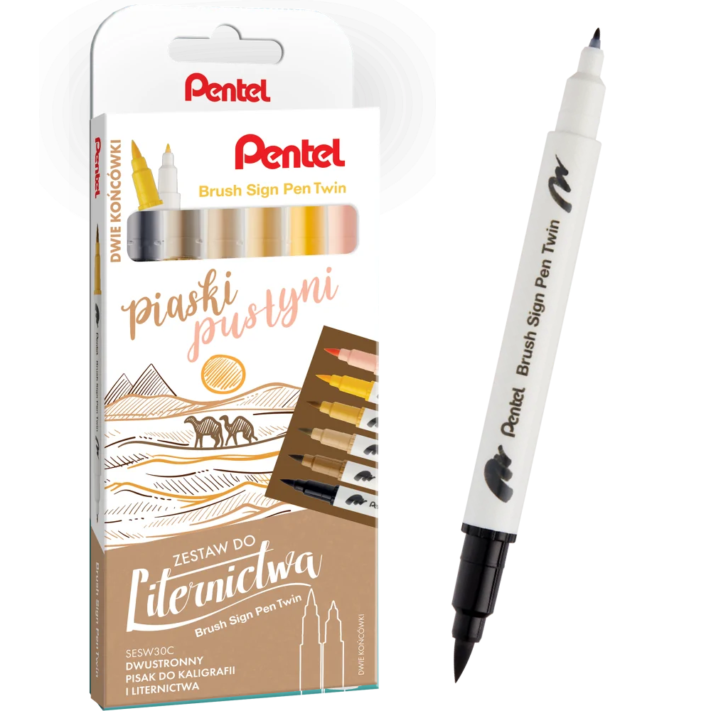 Zestaw do Liternictwa Brush Sign Pen Twin Piaski Pustyni 6 Sztuk Pentel