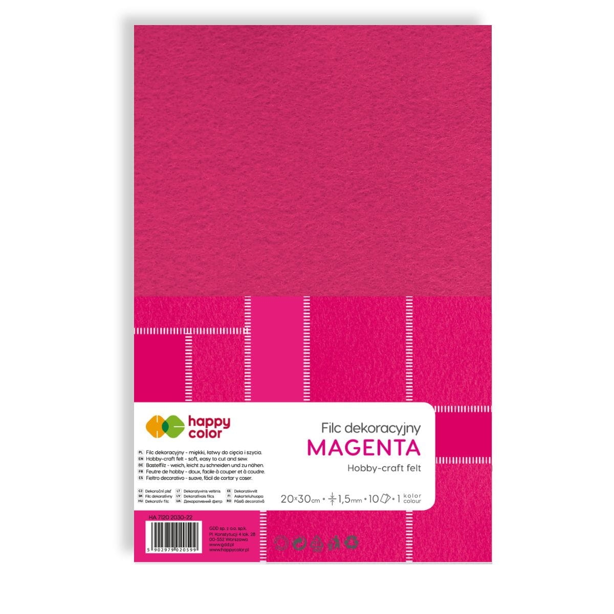 	Magenta Filc Dekoracyjny 20x30cm 1,5mm 10 Arkuszy Happy Color