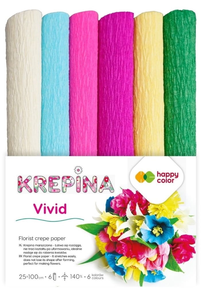 Krepina Marszczona 25x100cm DIY Kwiaty Mix Vivid 6 Kolorów Happy Color