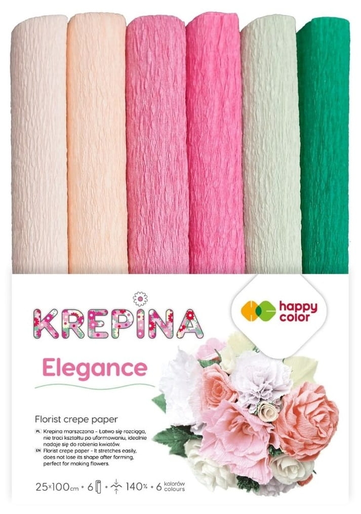 Krepina Marszczona 25x100cm DIY Kwiaty Mix Elegance 6 Kolorów Happy Color