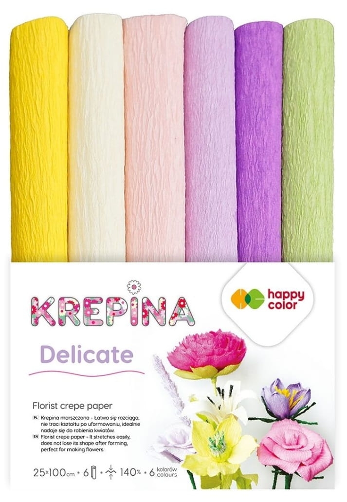 Krepina Marszczona 25x100cm DIY Kwiaty Mix Delicate 6 Kolorów Happy Color