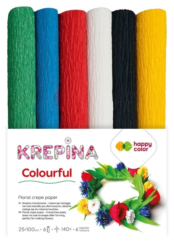 Krepina Marszczona 25x100cm DIY Kwiaty Mix Colorful 6 Kolorów Happy Color