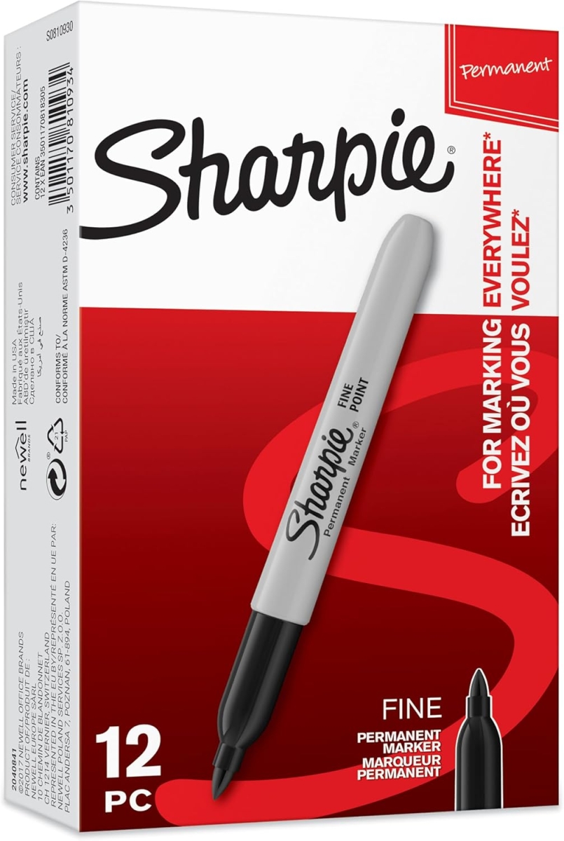 Marker Permanent Sharpie Fine Point Czarny F 1,0mm 12 sztuk