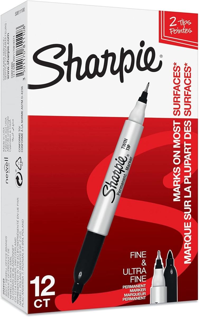 Marker Do Płyt Sharpie Dwustronny 'Twin-Tip' Czarny UF 0,5/F 1,0mm 12 Sztuk KOMPLET