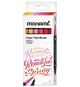 Dwustronne Pisaki Pędzelkowe Color Twin Brush 6 Kolorów Flower Monami