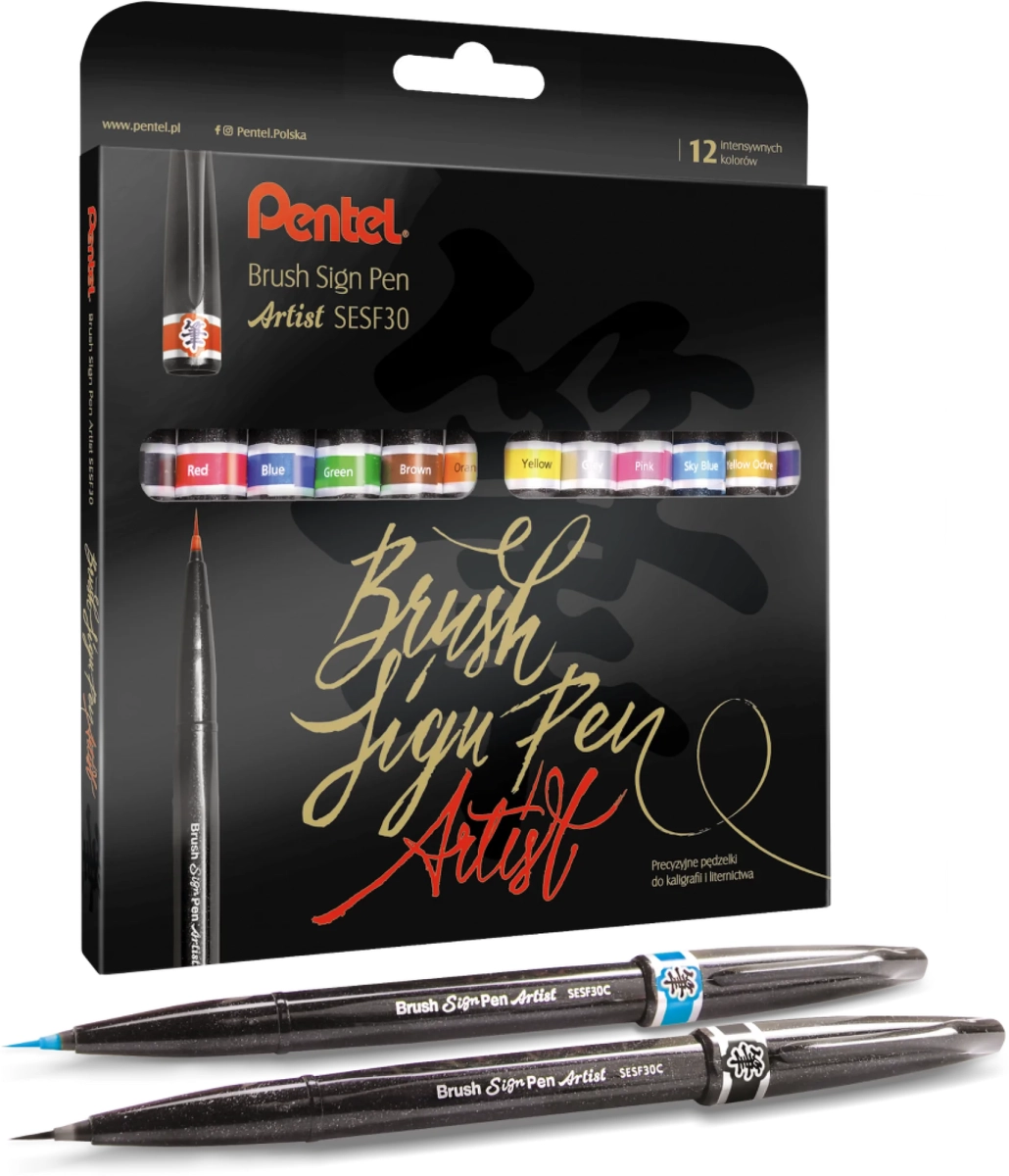 Zestaw do Liternictwa Brush Sign Pen Artist 12 Kolorów Profesjonalne Pentel