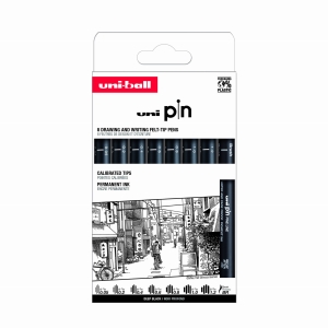 Cienkopis kreślarski UNI PIN 200 (0,05-1,2 mm) Zestaw 8 sztuk Czarne