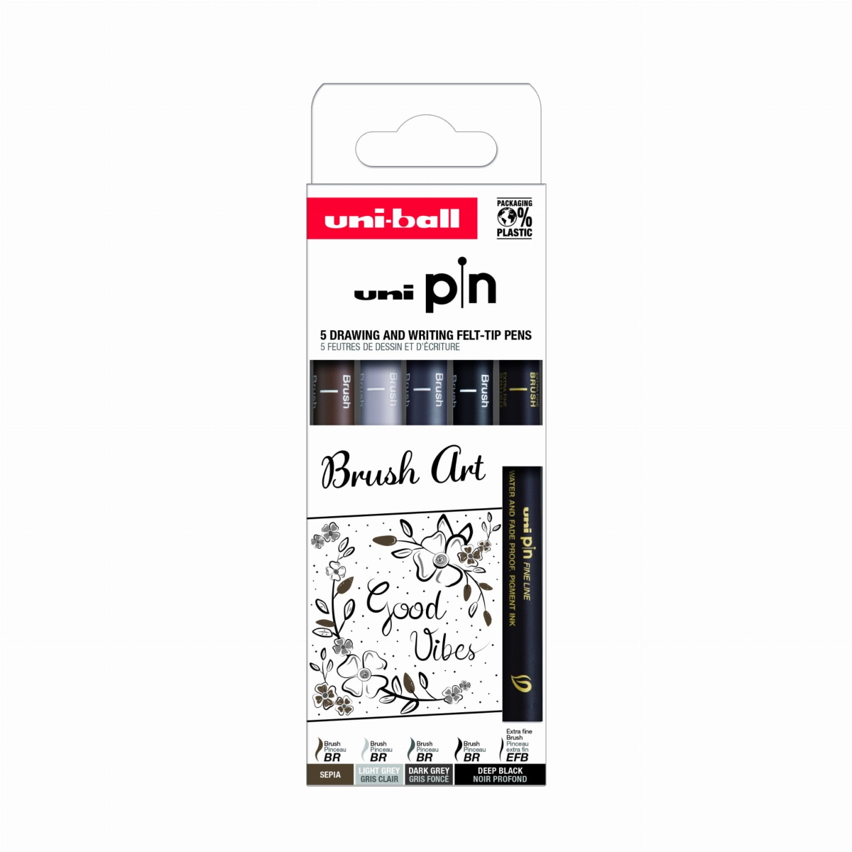 Brushe Cienkopisy Pędzelkowe UNI PIN 200 Brush Art 5 sztuk 0,2-1mm