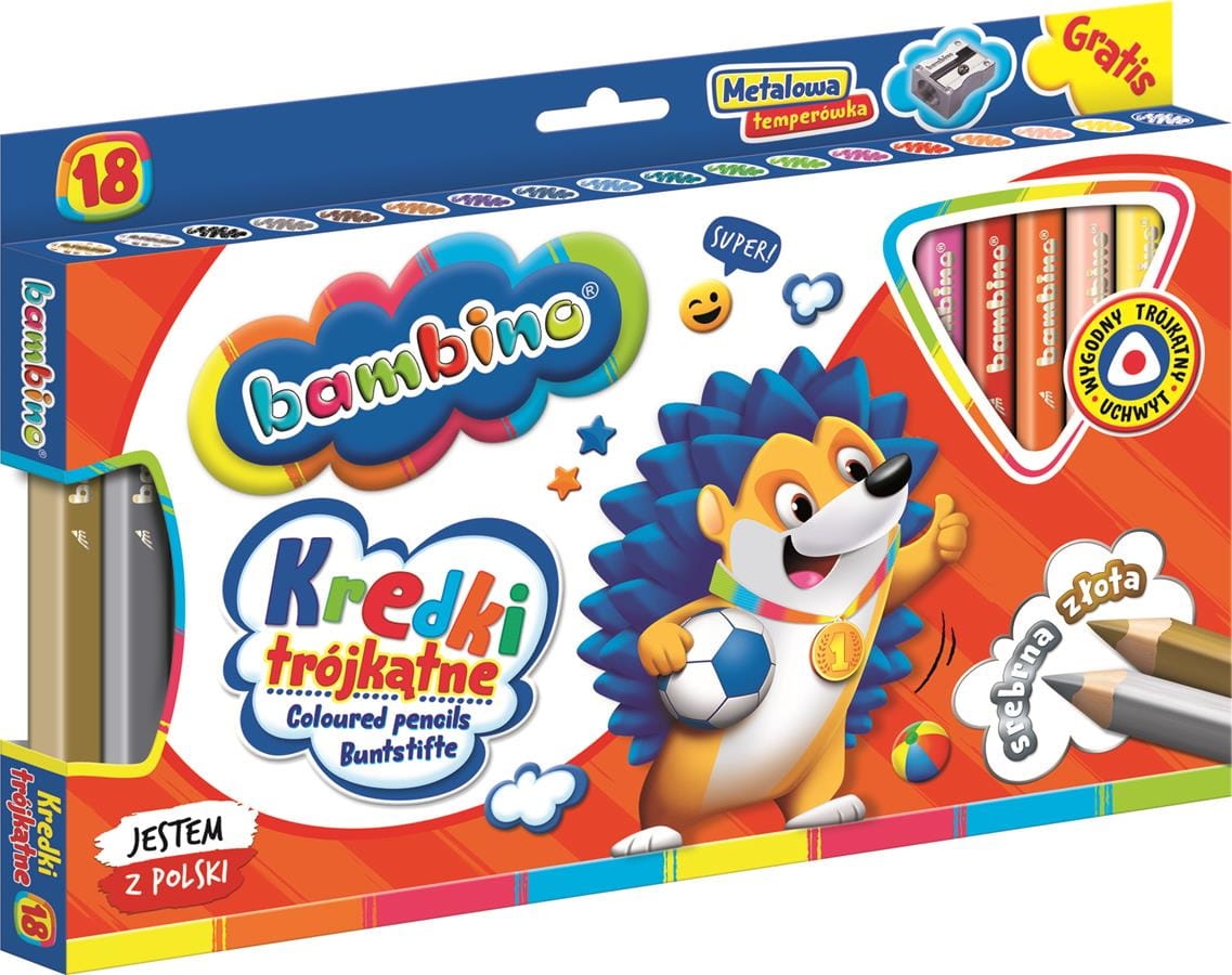Kredki Trójkątne Bambino 18 Kolorów + Temperówka