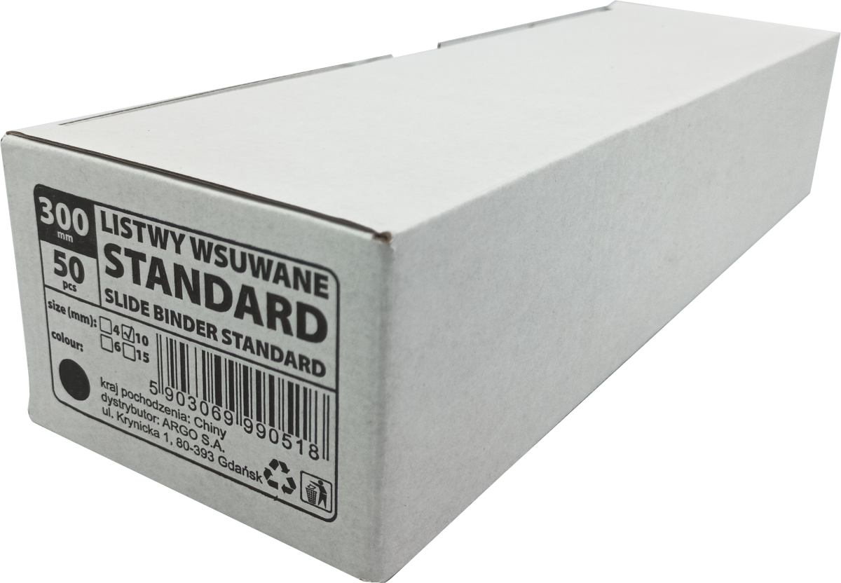 Listwy Wsuwane Standard 9/10mm Do Oprawy max 50 Kartek 50 Sztuk Czarne Argo