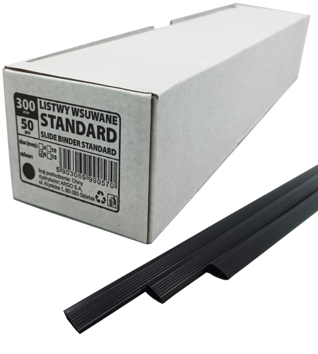 Listwy Wsuwane Do Oprawy max 30 Kartek Standard 6mm 50 Sztuk Czarne Argo