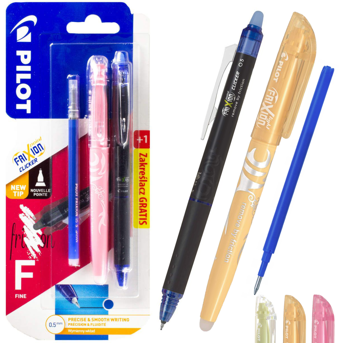 Pióro Kulkowe Pilot Frixion Clicker 0,5 Niebieski +Wkład +Zakreślacz Mix