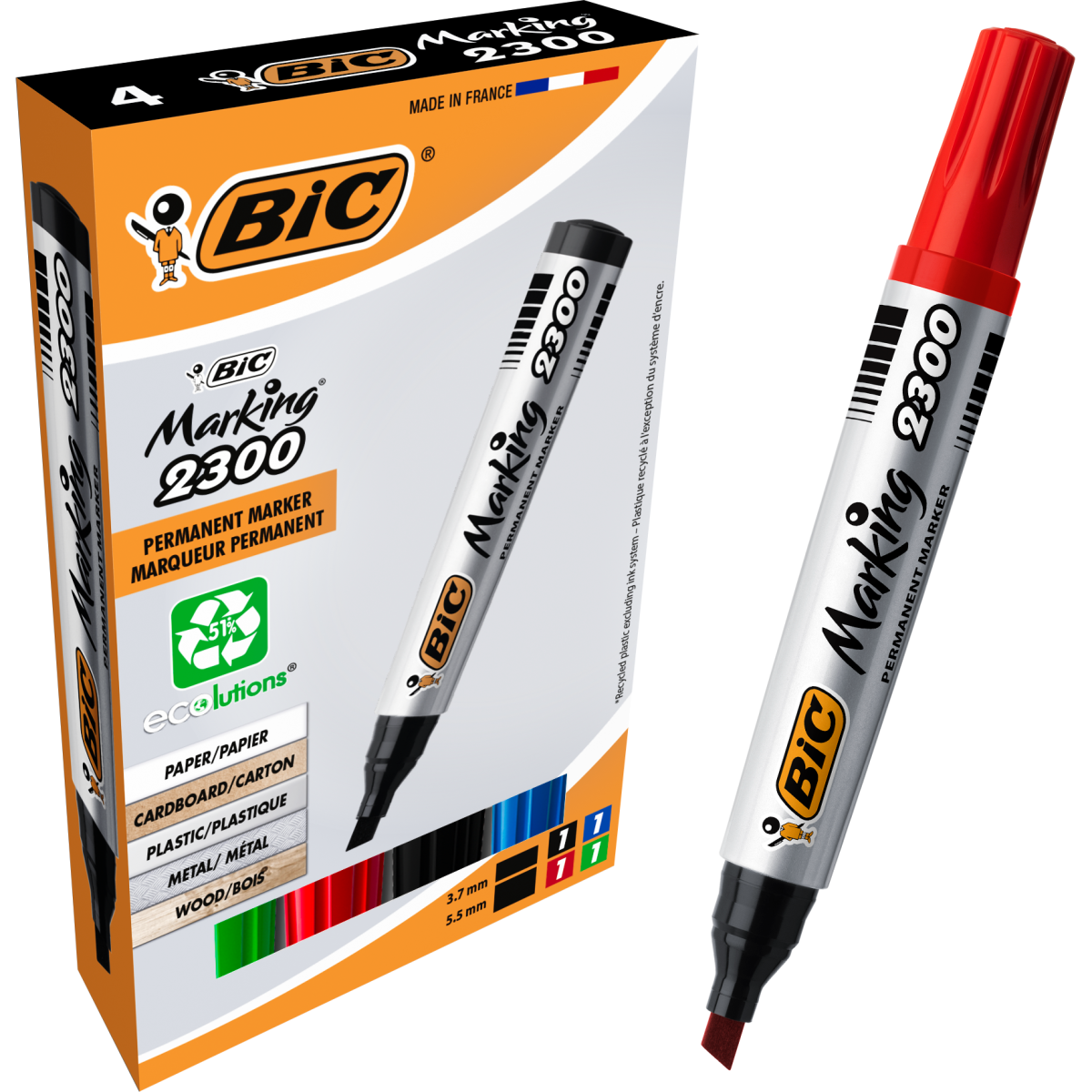Marker Permanent Bic Ścięty 4 Kolory