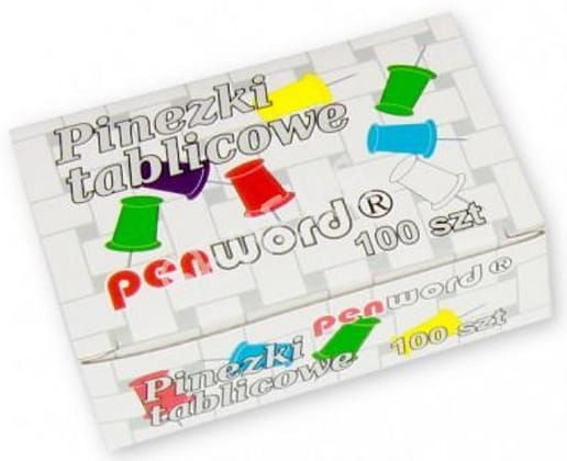 Pinezki Tablicowe Do Tablicy Korkowej Penword 100 Sztuk Różne Kolory
