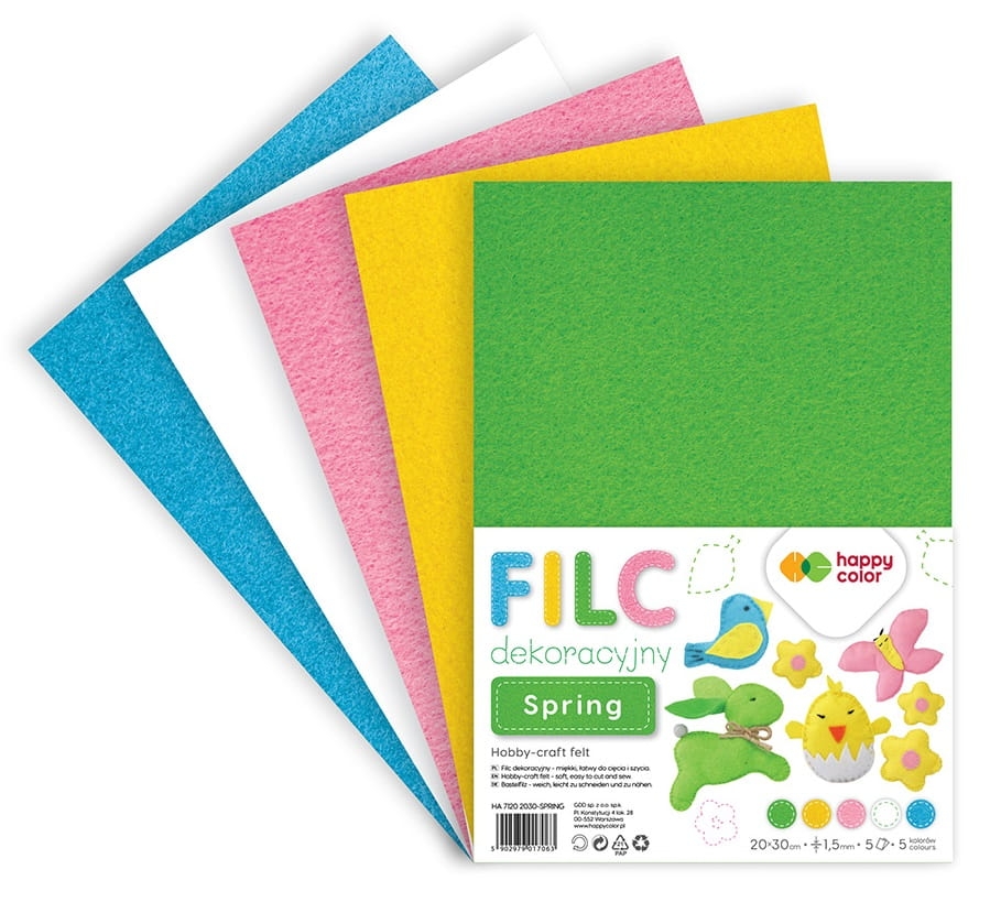 Filc Dekoracyjny 20x30cm 1,5mm 5 Arkuszy Wiosenny Spring Happy Color