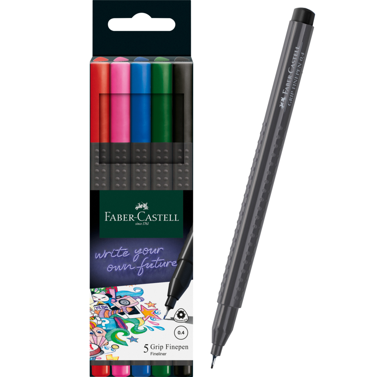 Cienkopisy Grip 5 Kolorów Podstawowych 0.4mm Faber-Castell 151604