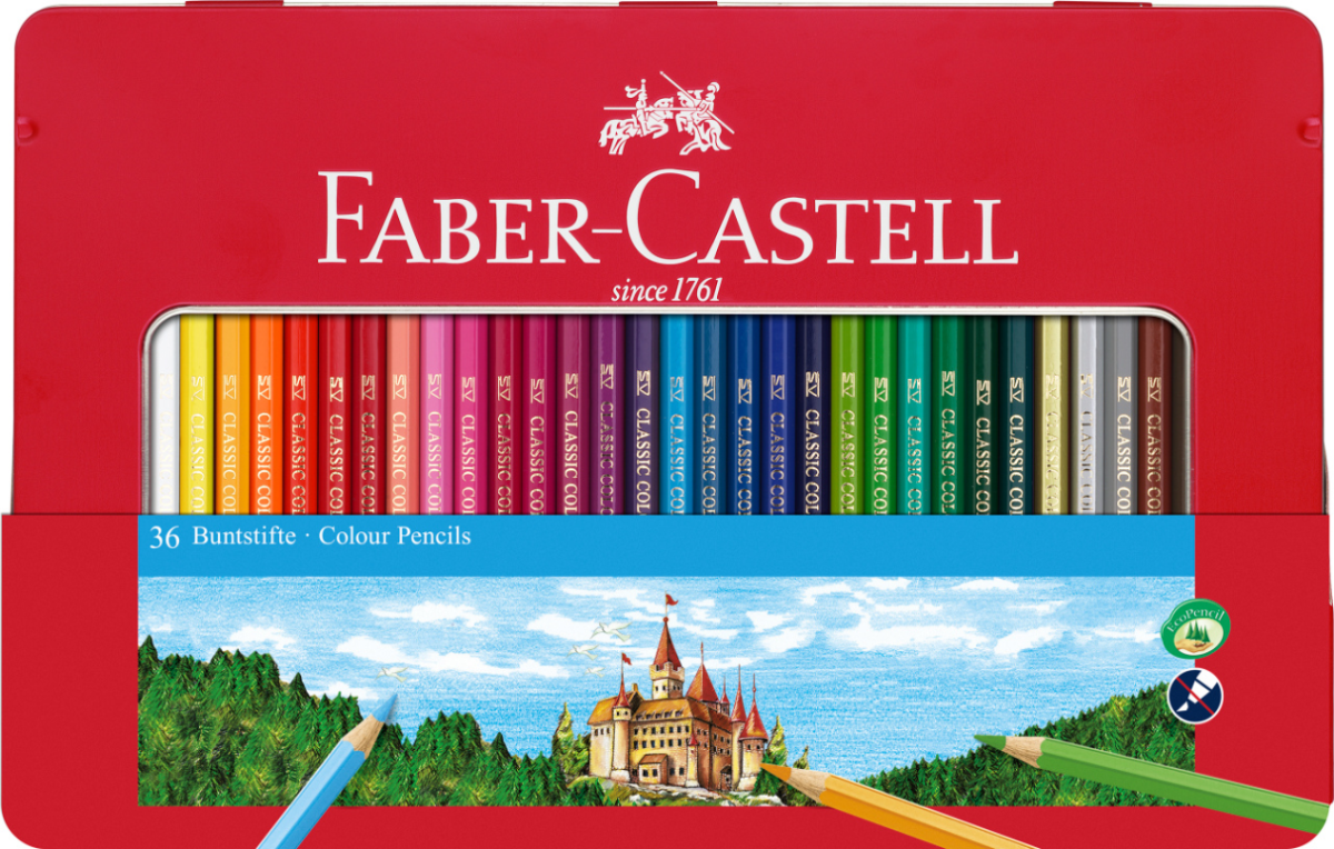 Kredki Ołówkowe Zamek 36 Kolorów Etui Metalowe Faber-Castell 115886