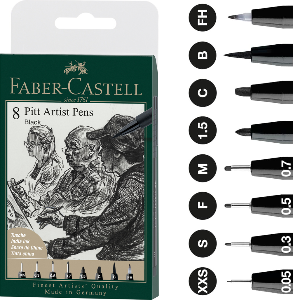 Piaski Artystyczne Pitt Artist Pen 8 Sztuk Różne Końcówki Faber-Castell