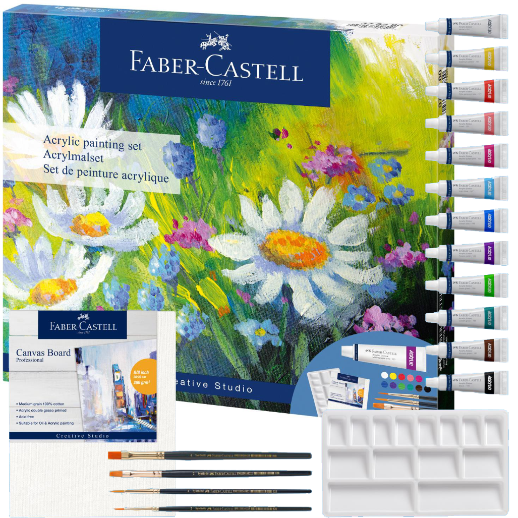 Zestaw Do Malowania Akrylami Na Płótnie 20x25cm Farby x12 Pędzelki Paletka