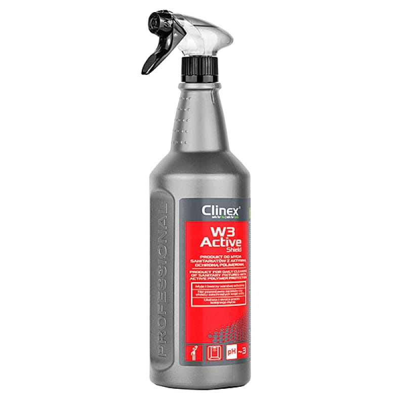 Płyn Do Mycia Łazienek Kabin Umywalek Armatury Clinex W3 Active Shield 1L