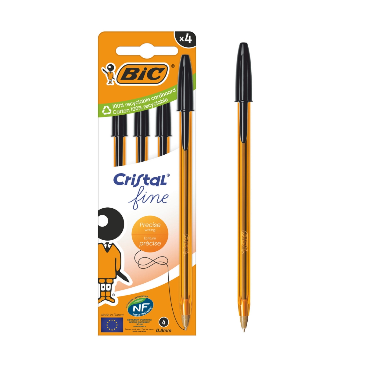 Długopis  BIC Cristal Original Fine Czarny Pouch 4 Sztuki Do Szkoły, Biura