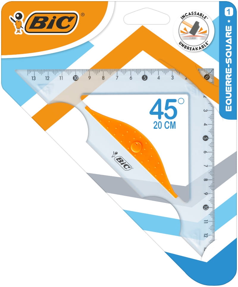 Ekierka BIC Square Blister 1 Sztuka 45° 20 cm Plastikowa Przeźroczysta