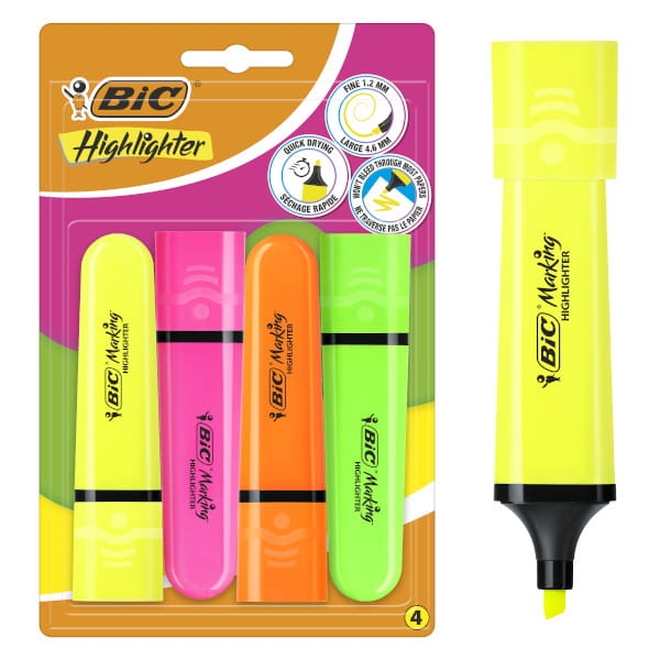 Zakreślacz BIC Flat Highlighter Neonowe Blister 4 Sztuki Do Szkoły