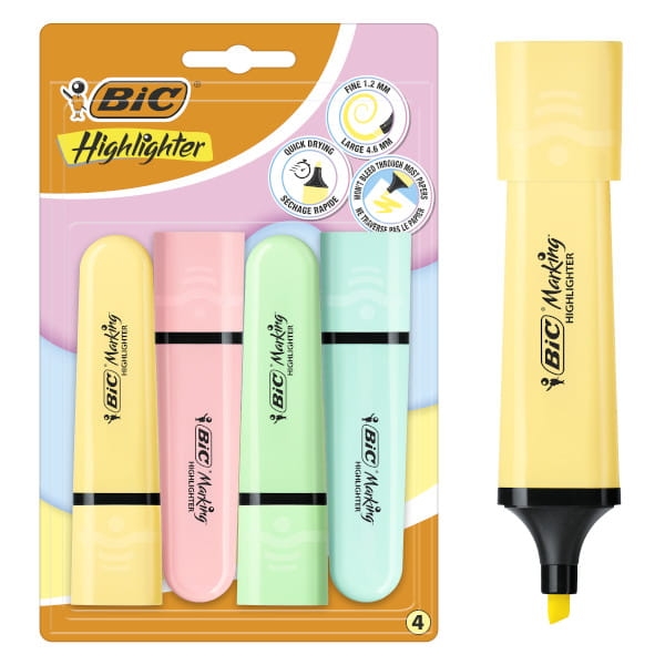 Zakreślacz BIC Flat Highlighter Pastelowe Blister 4 Sztuki Do szkoły