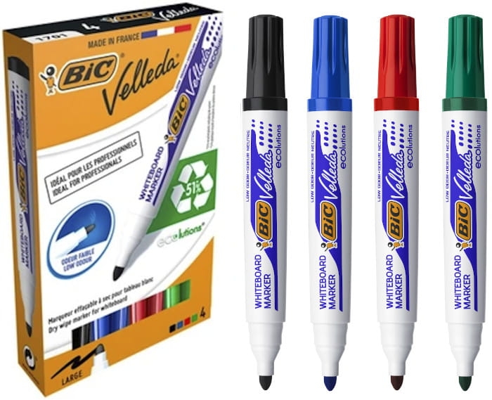 Marker BIC Velleda 1701 ECOlutions Suchościeralny 4 Kolory Okrągła Końcówka