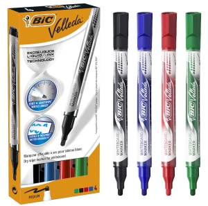 Markery BIC Velleda Liquid Ink Pocket Suchościeralny 4 Kolory