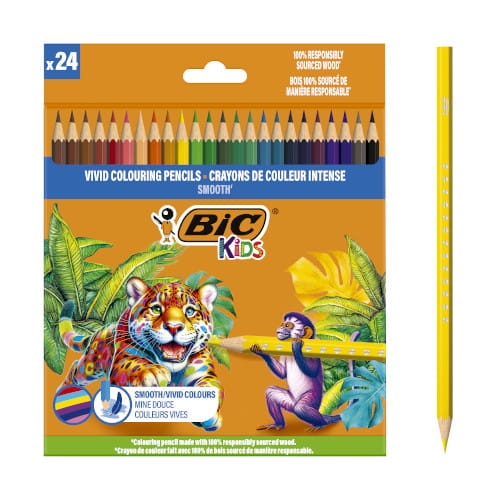 Kredki BIC Kids Smooth ECO Drewniane 24 Różne Kolory Pudełko